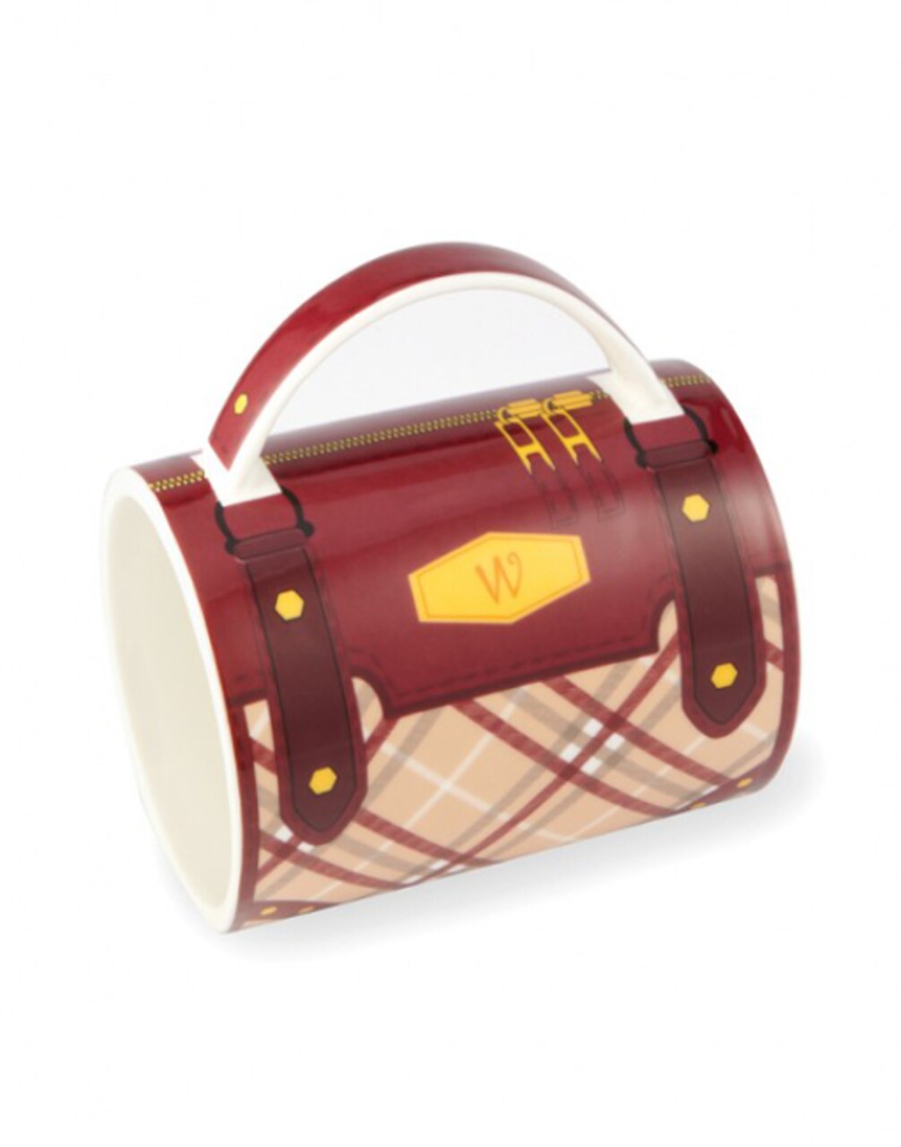 Wild Eye 5" Fashion Avenue Burgundy Red and Beige Tartan Plaid Print Ceramic Handbag Mug